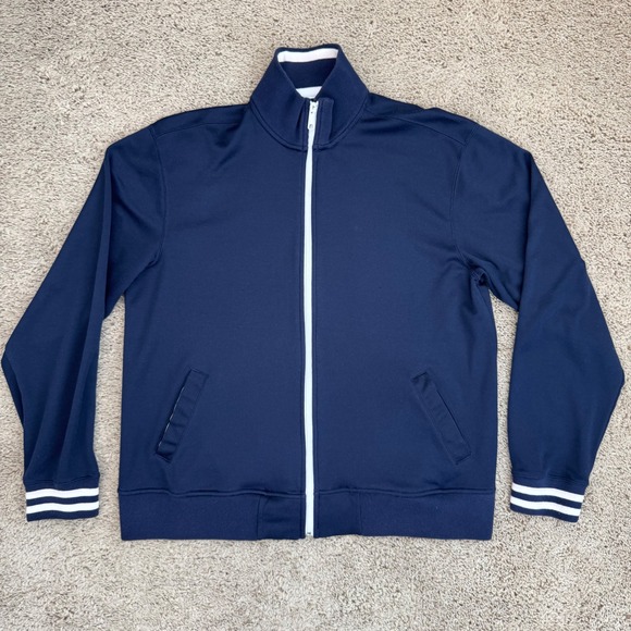 Eddie Bauer Other - Eddie Bauer Track Jacket Mens L Full Zip Navy Blue White Stripe Lightweight Top